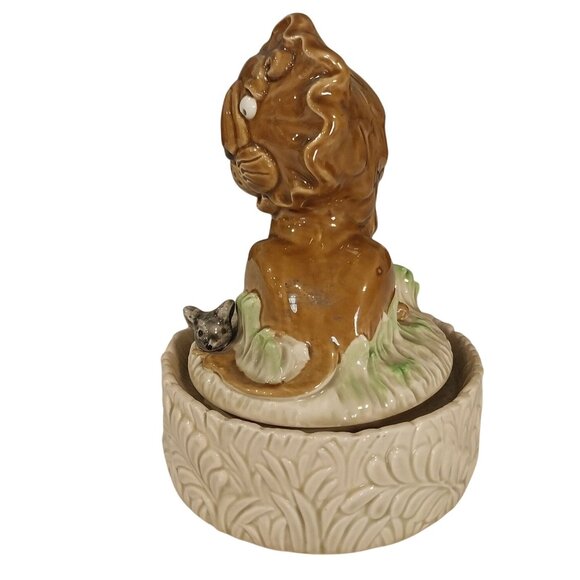 Lion And Mouse Windup Ceramic Music Box Plays Feelings Vintage - Picture 3 of 9